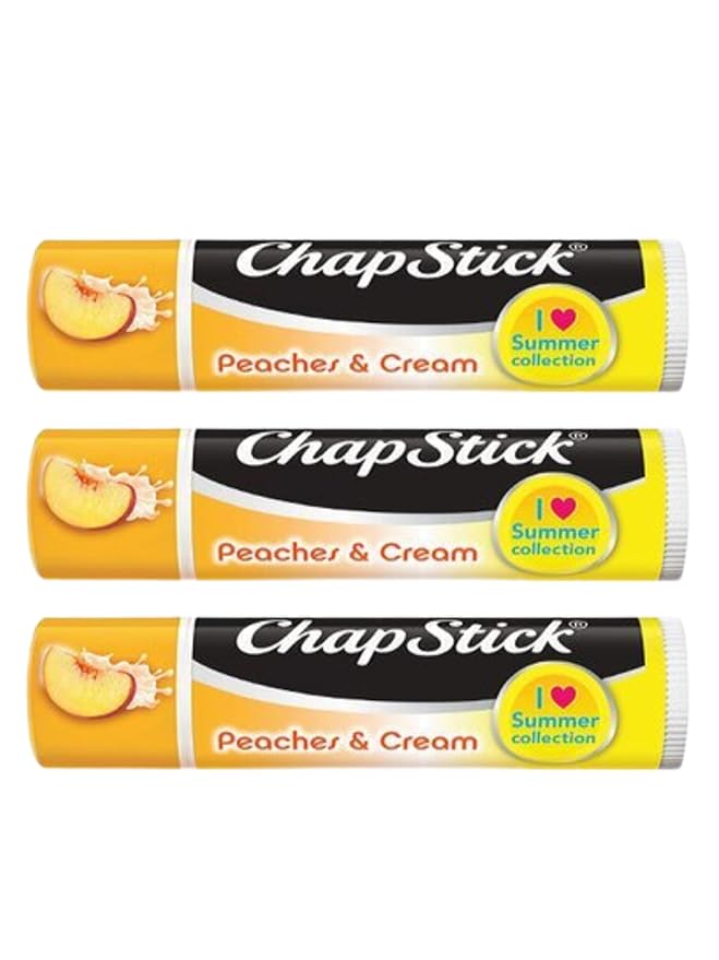 Peaches and Cream Chapstick 3-Pack. Includes Bonus Lip Balm Holder Keychain (White). Limited Edition Flavor from the Chapstick I Love Summer Collection, Unique Gift Bundle from Tiny Seed-Velvo Beauty