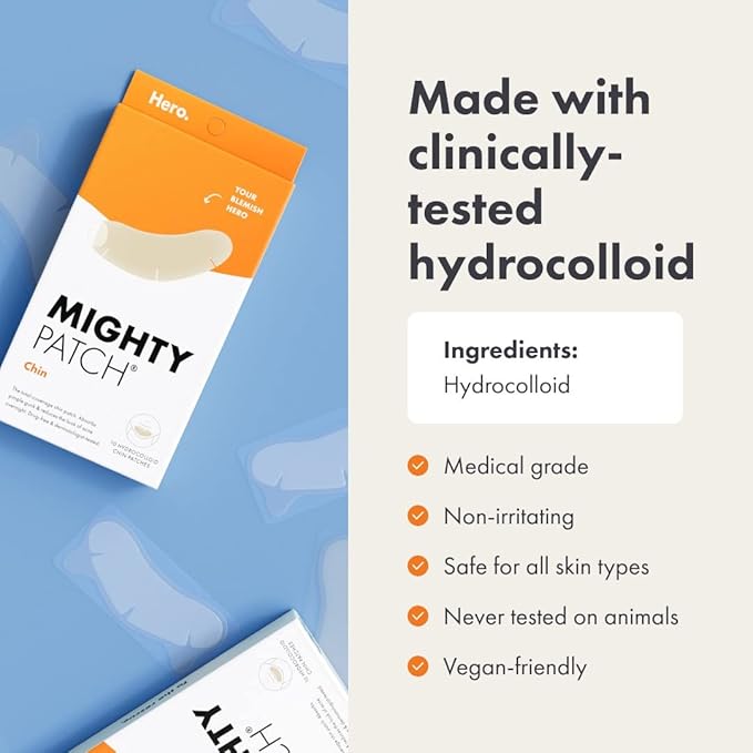 Hero Cosmetics Mighty Patch™ Chin Patch - XL Contoured Hydrocolloid Chin Patch for Blemishes and Pimples - Non-Irritating (10 Count)-Velvo Beauty