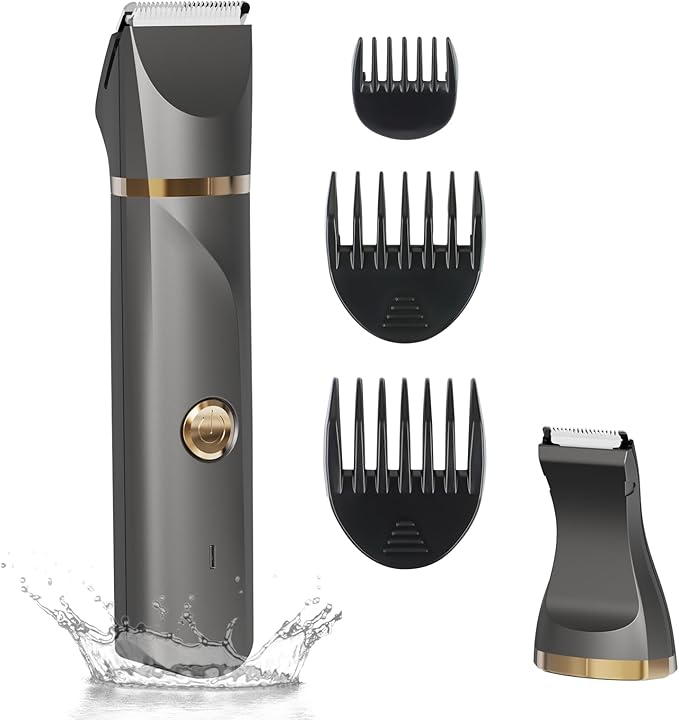 AREYZIN Body Hair Trimmer for Women Electric Body Shaver for Back Chest Armpit Legs Pubic Hair, USB Rechargeable, Replaceable Snap-in Ceramic Blades, IP7X Waterproof for Wet and Dry Use,Gray&Gold-Velvo Beauty