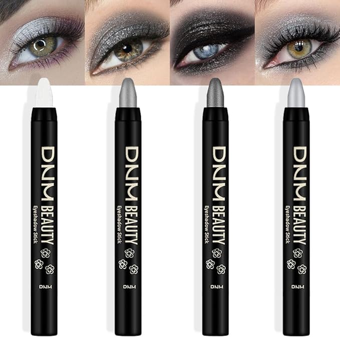 Kaely 4Pcs Metallic Shimmer Smoky Eye Shadow Sticks, Pearl White Dazzling Grey Gray Pearl Black Silver, Smokey Eyeliner Pencil Eyeshadow Palette Goth Halloween Makeup, Eye Brightener Stick for Women-Velvo Beauty