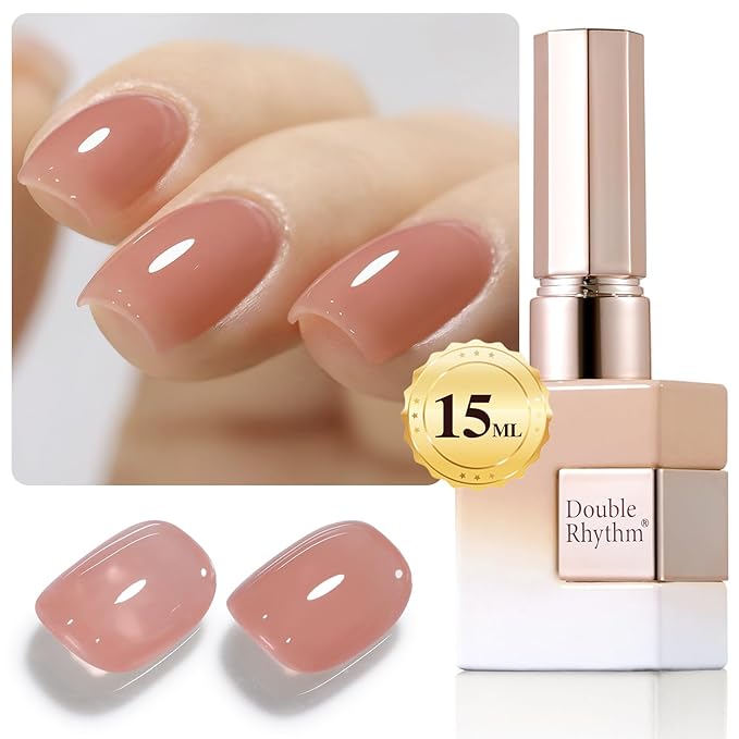 Double Rhythm 0.5Oz Translucent Gel Polish Sheer Neutral Natural Light Milky Same Color Same Bottle 15ML Jelly Nail Art DIY at Home (Skin Nude-A1370)-Velvo Beauty
