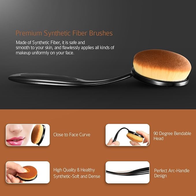 Yoseng Oval Makeup Brushes Set 10 Pcs Professional Oval Toothbrush Foundation Contour Concealer Eyeliner Blending Cosmetic Brushes Tool Set-With Box,Practical White Elephant Gift for Girls Women-Velvo Beauty