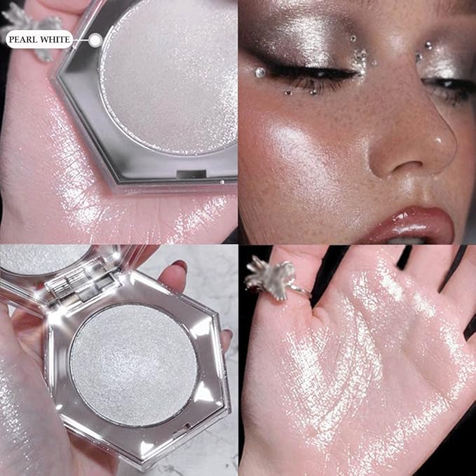 Pearl White Shimmer Glitter Highlighter Highlight Makeup Contour Powder,Silver Face Highlighter, Highlighter+Makeup iluminadores Illuminator Make Up (Shiny Silver)-Velvo Beauty