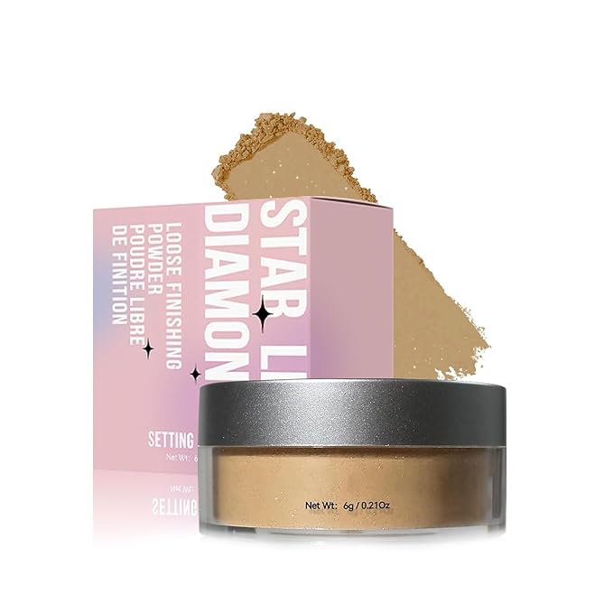 Loose Face Powder Setting Powder, Shimmer Glitter Loose Powder, Matte Finishing Powder Shine, Waterproof, Oil Control, Lightweight Face Powder Makeup for All Skin Tones (Dark Complexion Shimmer)-Velvo Beauty