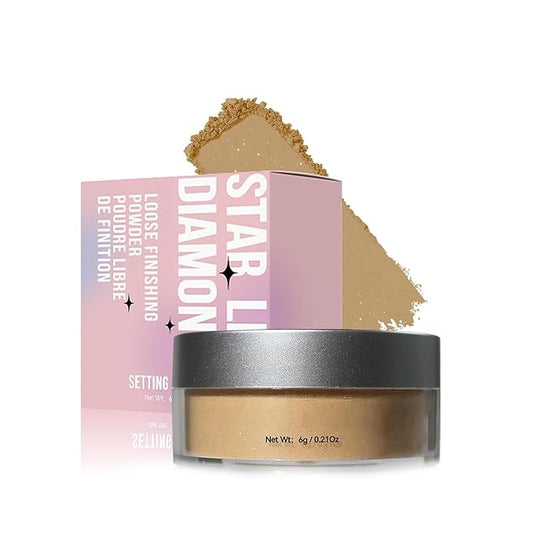 Loose Face Powder Setting Powder, Shimmer Glitter Loose Powder, Matte Finishing Powder Shine, Waterproof, Oil Control, Lightweight Face Powder Makeup for All Skin Tones (Dark Complexion Shimmer)-Velvo Beauty