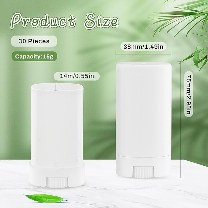 30 Pieces 15g/0.5oz White Oval Plastic Lip Balm Tubes,Empty Deodorant Bottles,Twist-Up Chap Stick Storage Containers for DIY Homemade Sunscreen Bar,Moisturizing Stick,Crayon-Velvo Beauty