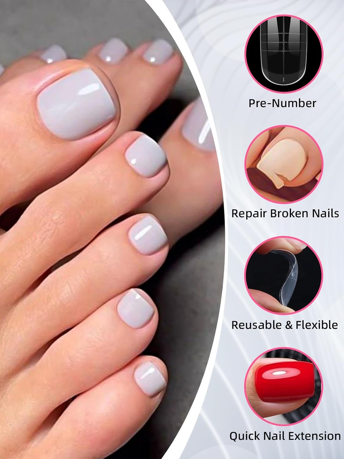 EBANKU Toe Dual Forms for Poly Gel, 150PCS French Nail Forms for Toes, Clear Poly Gel Toenails Molds for DIY Pedi Toenail Extension Kit for Salon-Quality Manicures at Home, 15 Sizes-Velvo Beauty