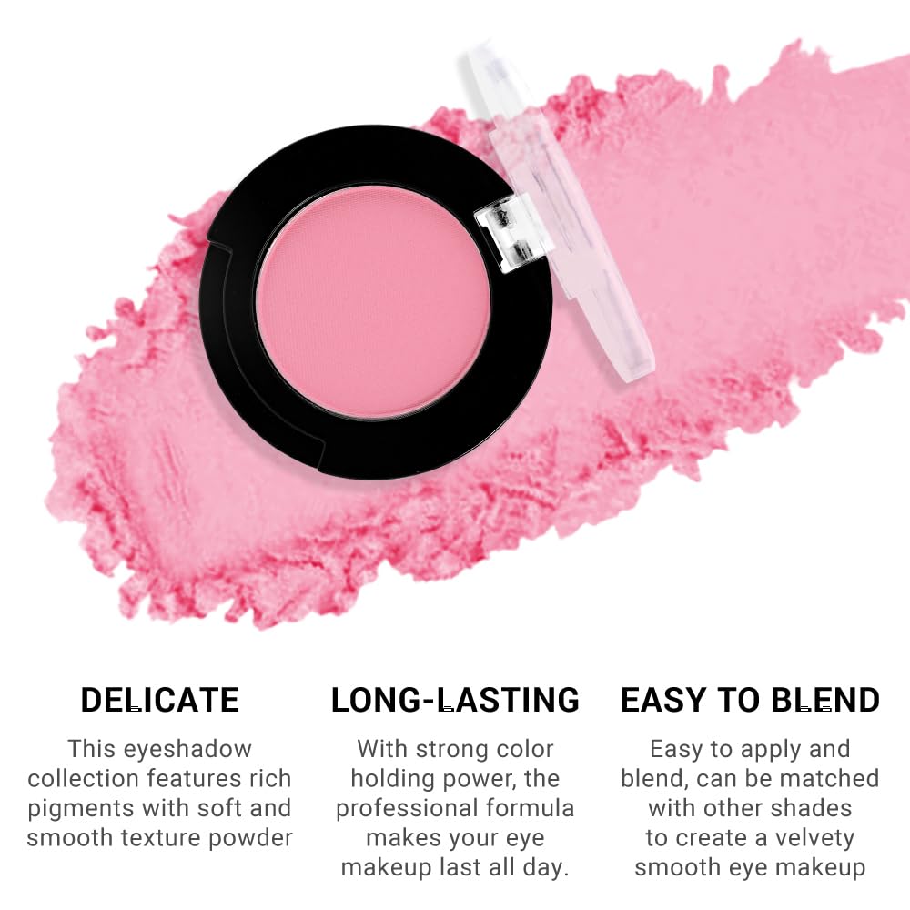 Monochrome Pressed Eyeshadow, Matte Pink Waterproof Neutral Powde Mini Eyeshadow, sombras para ojos, Talc, Paraben & Cruelty Free (C09#Matte Pink)-Velvo Beauty