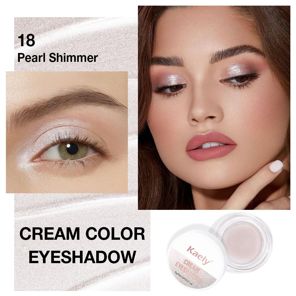 Kaely Single Cream Eyeshadow Pot, Pearl Beige Shimmer Eye Shadow for Older Women High Pigmented Waterproof, Natural Eyeshadow Palette Makeup Brightener, sombras en crema para ojos, Blendable, 18-Velvo Beauty