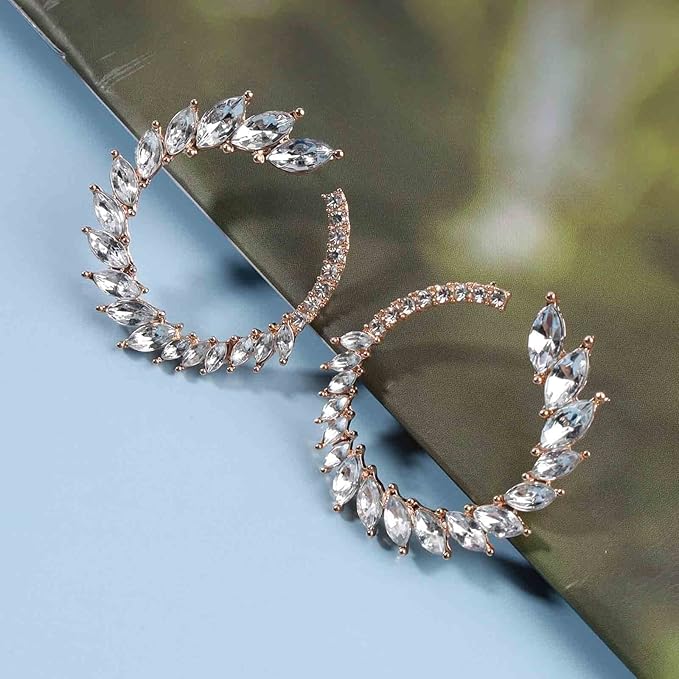 Vintage Rhinestone Hoop Earrings Gold Round Circle Studs Earrings Bright Crystal Earrings Bling Wedding Earrings Jewelry for Women and Girls-Velvo Beauty