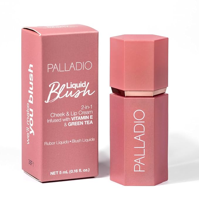 Palladio Liquid Blush for Cheeks & Lips 2-in-1 Makeup Face Blush, Weightless Cream Formula, Smudge Proof Long-Wearing Pigmented Blush, Natural Look Makeup Face Blushes, Shimmer Finish, Dainty-Velvo Beauty