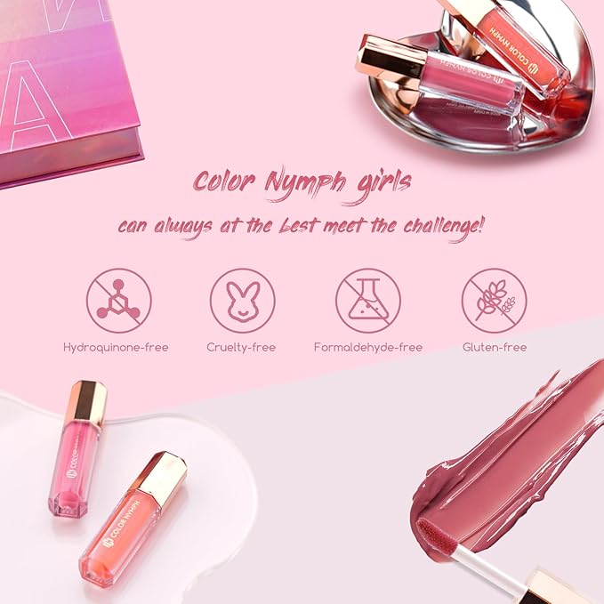 Color Nymph 16 PCS Lip Glosses Collection, Shimmery Lip Glosses for Women and Girls, Long Lasting Color Lip Gloss Set with Rich Varied Colors (Iridescent Pink)-Velvo Beauty