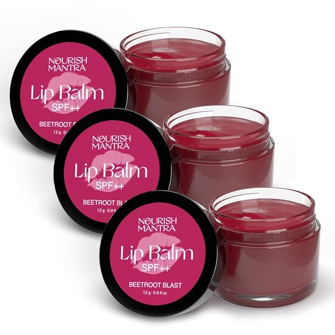 Nourish Mantra Beetroot Blast Lip Balm with SPF | Made with Olive oil, Shea Butter, Vitamin E and Avocado Oil | For Dry, Chapped & Dark Lips | Best for Both Women and Men | 12g (Pack of 3, Beetroot)-Velvo Beauty