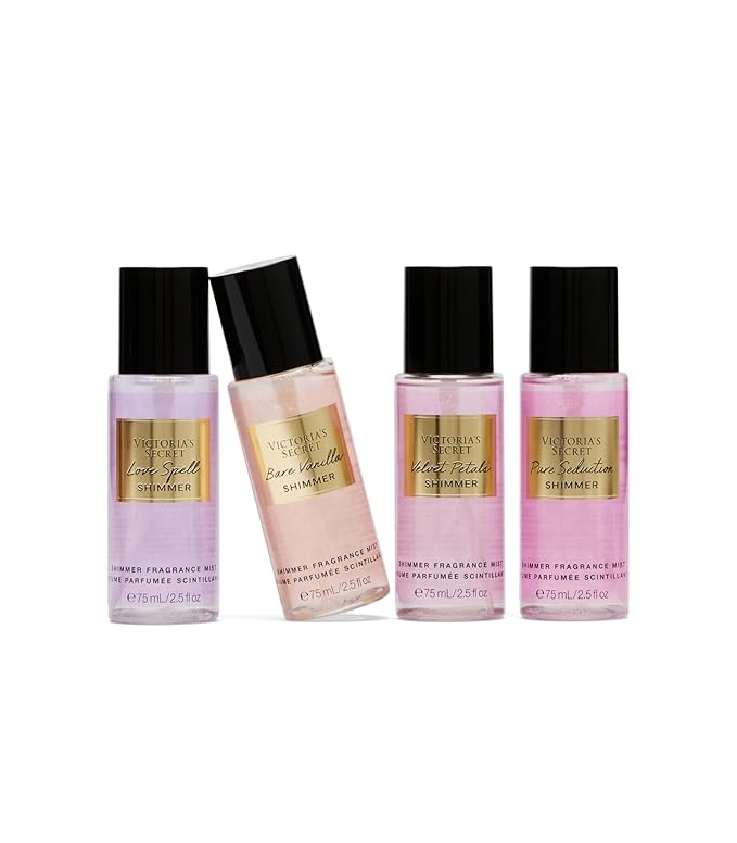 Victoria's Secret Fragrance Mist Collection 4 Piece Shimmer Mini Gift Set, Assorted Scents-Velvo Beauty