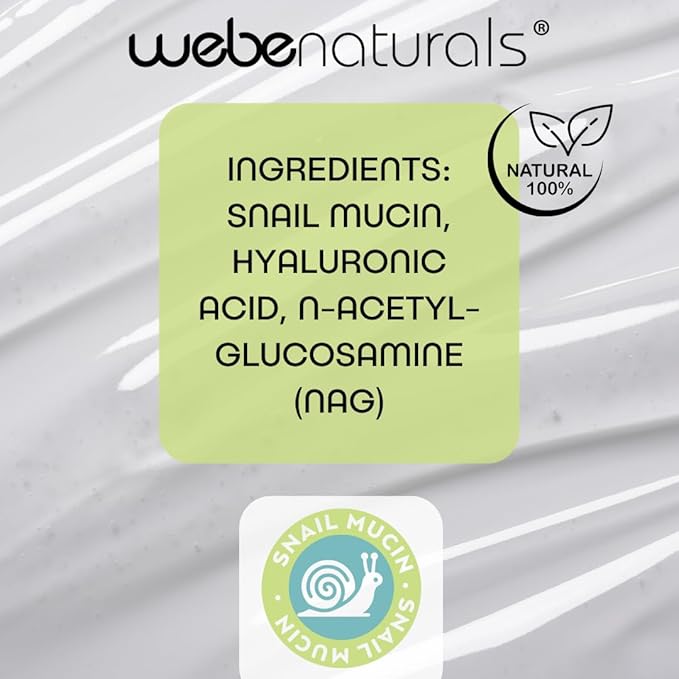 WEBE Naturals Snail Mucin 94% Hydrating Glow Serum | 1.3% Hyaluronic Acid & N-Acetyl Glucosamine | Collagen Boosting, Plumping, Anti Aging, Intense Moisturizing Serum for Radiant, Dewy Skin-Velvo Beauty