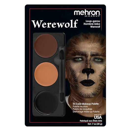 Mehron Makeup Tri-Color Character Makeup Palette | Halloween, Special Effects and Theater Cream Makeup FX Palette | Face Paint Makeup .7 oz (20 g) (WEREWOLF)-Velvo Beauty