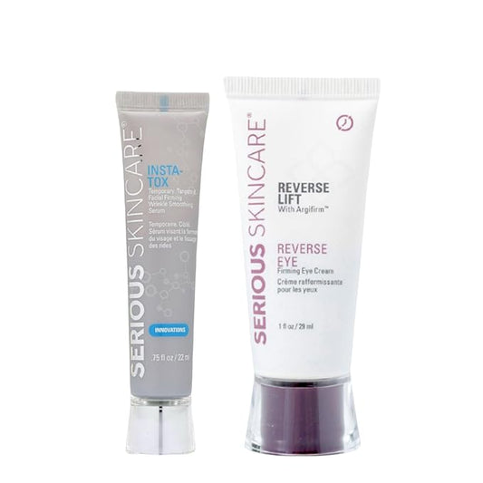 Serious Skincare INSTA-TOX Facial Firming Wrinkle Smoothing Serum and Reverse Lift Firming Eye Cream Set - Filler for Fine Lines, Deep Wrinkles and Pores - Temporary Eye Tightener-Velvo Beauty