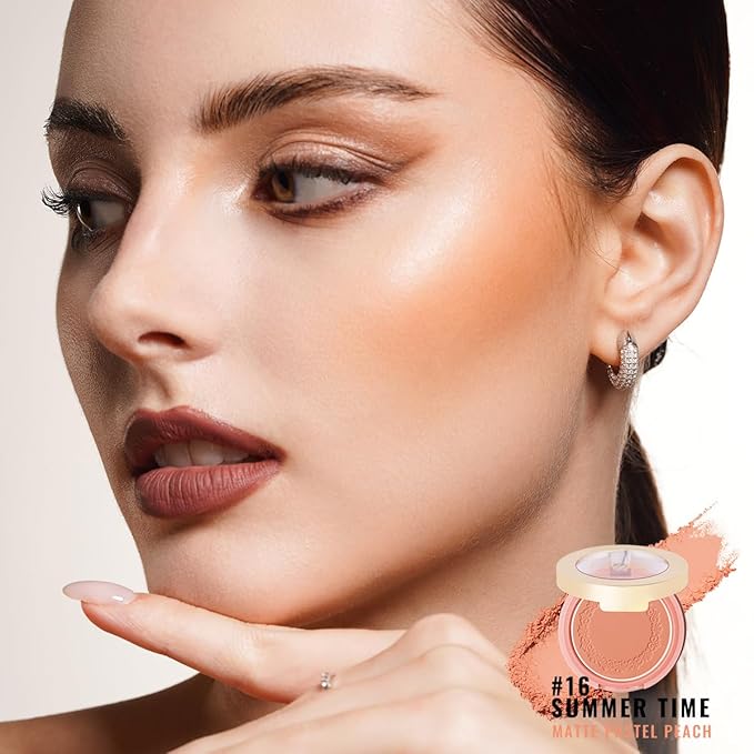 OULAC Blush Makeup Fair Skin| Highly Pigmented Powery Blush| Natural Matte Glow| Shape & Highlight Face| Cruelty-Free Blush with Rose Oil| 4.8g 16 Summer Time-Velvo Beauty