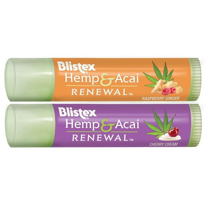Blistex Hemp & Acai Renewal Lip Balm, 0.30 Ounce, 2 Count â€“ Raspberry Ginger & Cherry Cream, Moisturizing Lip Balm, Super Fruit Benefits, Nourishes & Conditions Lips (Pack of 3)-Velvo Beauty