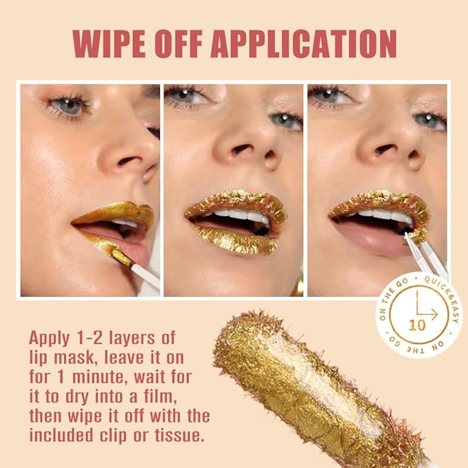 2Pcs 2025 New 24K Gold Liquid Lip Gloss Peel Off Lip Stain Tattoo with Tweezer, Lips Stain Peel Off Masque, Long Lasting Waterproof Lip Tint Stain, Transfer-proof for All Skin Types 01#+02#-Velvo Beauty