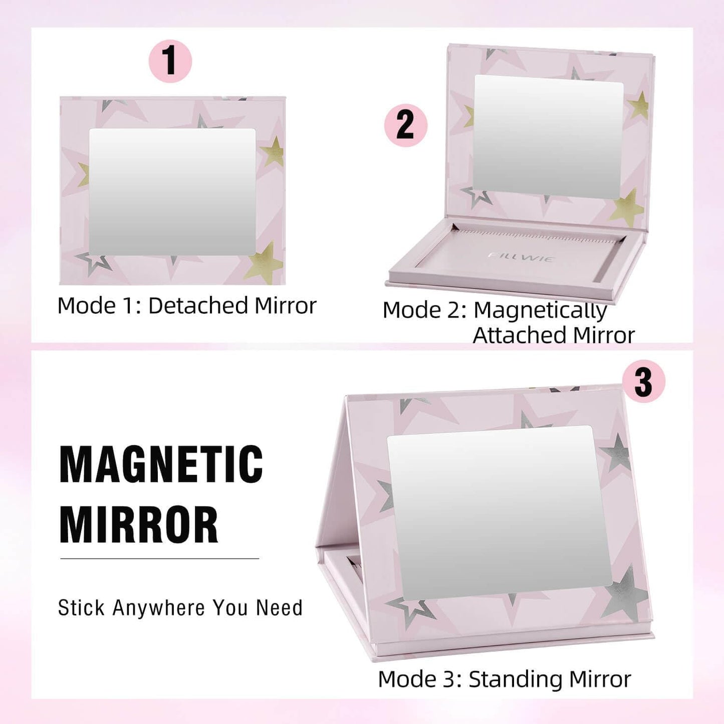 Magnetic Empty Makeup Palette with Mirror – Customizable Refillable Case for Eyeshadow, Blush, Lipstick, Highlighter – Lightweight, Waterproof, with Spatula & 20 Metal Stickers (Pink, Medium)-Velvo Beauty