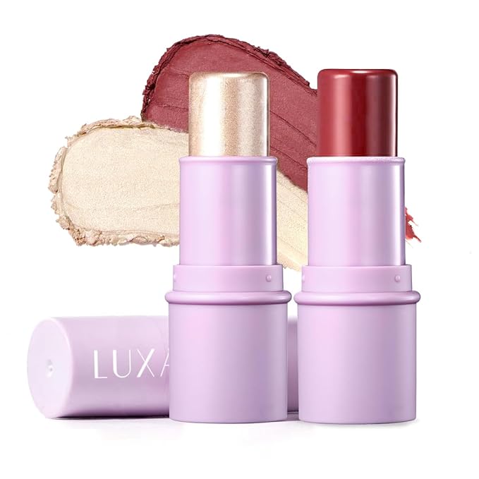 2Pcs Cream Blush Highlighter Makeup Stick Makeup Set for Girls and Women #T Cherry Blush-Velvo Beauty