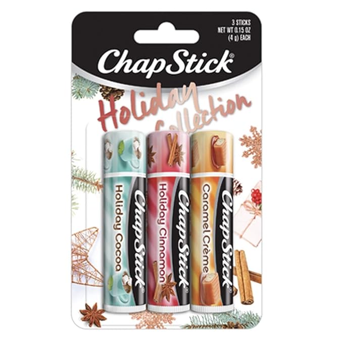 Chapstick Holiday Collection 2017, Pack of 3, Holiday Cinnamon, Caramel Creme & Holiday Cocoa, 0.15 Oz Ea-Velvo Beauty