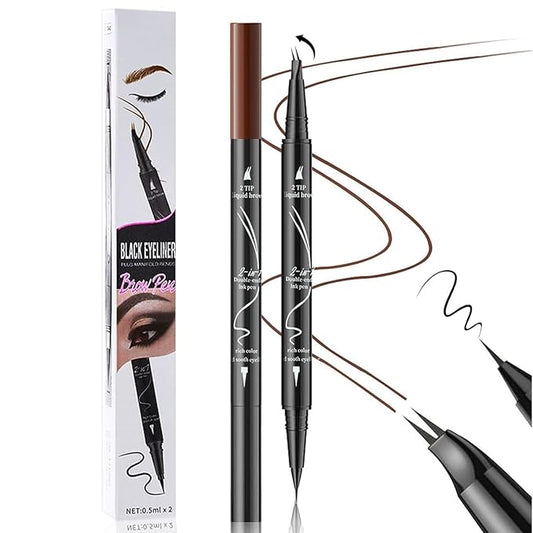 Curved 2 Tip Eyebrow Pen-Light Brown Eyebrow Pencil With Black Eyeliner 2-in-1 Dual-Ended Create Natural Hair-Like Brows,Waterproof,Smudge Proof,Long Lasting All-Day-Velvo Beauty