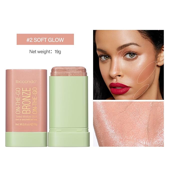 Multi-Use Makeup Blush Stick, Cream Blush Stick, Tinted Solid Moisturizer Stick for Cheek & Eyes & Lips, Waterproof Natural Nude Makeup, Suitable for All Skin (2#Soft Glow)-Velvo Beauty