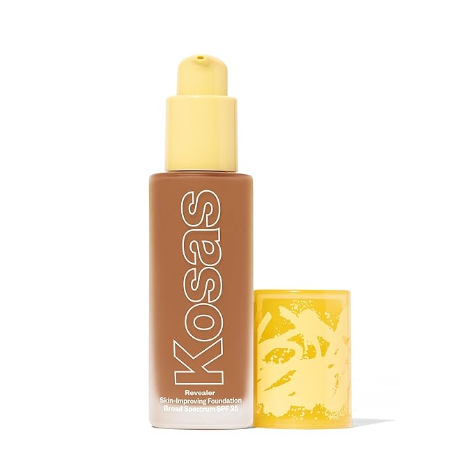 Kosas Revealer Skin-Improving Foundation with SPF 25 Protection - Hydrate, Brighten, Soothe, Plump, Protect Skin - Clean Formula, Natural Finish and Clean Formula - Medium Deep Neutral Warm 330-Velvo Beauty