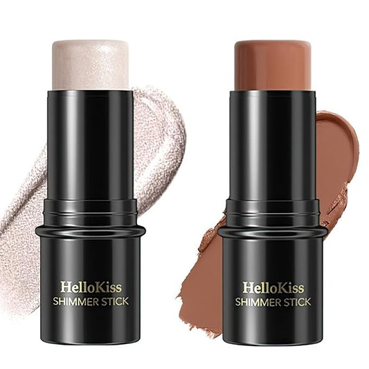 MIELIKKI 2Pcs Cream Contour Stick Makeup, Highlighter Stick and Bronzer Stick for Face Sculpting, Easy to Apply & Blend, Long Lasting, Waterproof, Matte Finish,0106-Velvo Beauty