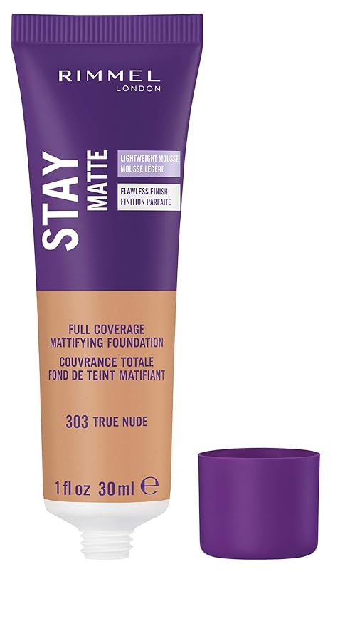 Rimmel London Stay Matte Liquid Mousse - 303 True Nude - Foundation, Lightweight, Shine Control, Oil-Free, 1oz-Velvo Beauty