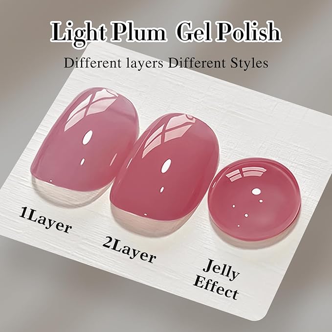 Double Rhythm 0.50 OZ Translucent Gel Polish Same Color Same Bottle Sheer Pastel Neutral Natural Milky 15 ML Jelly UV Nail Art DIY at Home (Light Plum-A1530)-Velvo Beauty