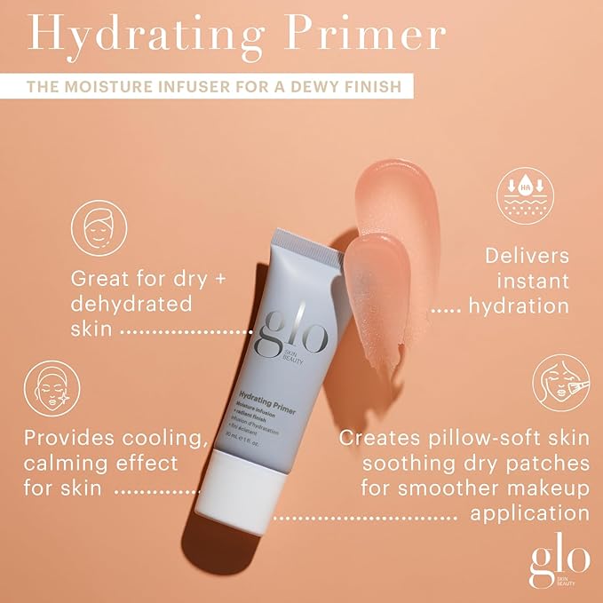 Glo Skin Beauty Hydrating Primer with Hyaluronic Acid - Replenish Moisture and Plump Skin for Smoother Makeup Application, for Dry + Dehydrated Skin, Dewy Finish-Velvo Beauty