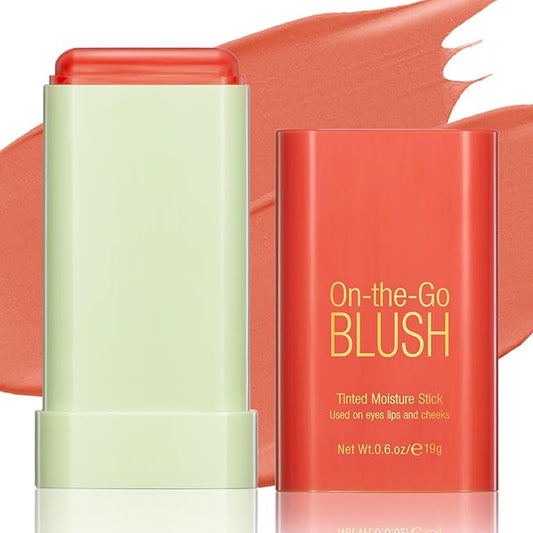Blush Stick for Cheeks - Cream Makeup Blush Wand, Solid Moisturizer Stick for Cheeks Tint, Natural Blendable Waterproof Korean Matte Long-Lasting Smooth Blushes (#03 Coral Orange)-Velvo Beauty