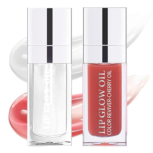 Yasovigi Hydrating Lip Oil Plumping Lip Tint Moisturizing Lip Gloss, Transparent Lip Balm Care Stick Nourishing Repairing Non-sticky, Moisture&Lighten Lip Lines (Transparent + Rosewood)-Velvo Beauty