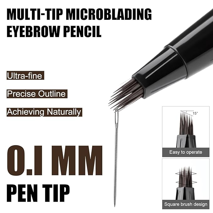 Microblading Eyebrow Pen - Waterproof Liquid Eyebrow Pencil with Angled Eyebrow Brush, Shapes & Fills Hair-Like Looking Brows, Lasts All-Day,Eye brow Pencil for Women and Girls Makeup,Brown-Velvo Beauty