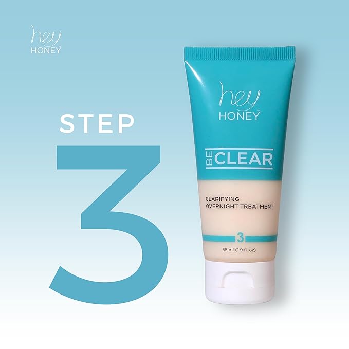 Hey Honey Skincare Be Clear Acne Routine | Clarifying Overnight Treatment | Propolis & Herbal Cream for Blemishes & Acne-Prone Skin | Immidiate Soothing Relief | 1.9 Oz-Velvo Beauty
