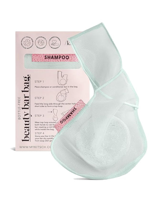 Kitsch Bar Soap Saver Bag - Soap Dish and Soap Holder for Shampoo Bar, Conditioner & Body Wash – Recycled Mesh Beauty Bar Soap Pouch, Eco-Friendly, Patented Bag - Mint-Velvo Beauty