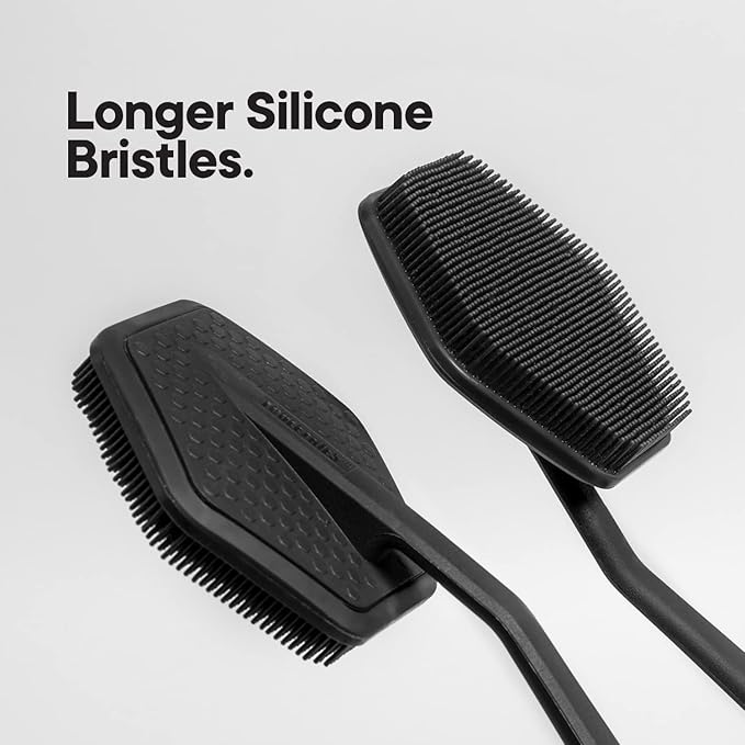 TOOLETRIES Silicone Back Scrubber - Exfoliating Shower Brush, Back Washer for Men, Durable Back Brush with Long Handle - Long Lasting Bath & Shower Accessories - Charcoal-Velvo Beauty