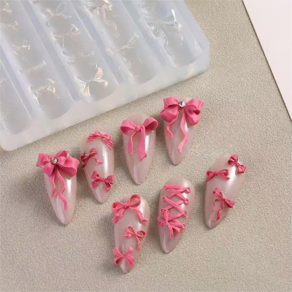 Ribbon Bows Silicone Nail Mold Embossed Bowknot Nail Art Mould Tools 3D Carving Templates for Women Girls Manicure Accessories-Velvo Beauty