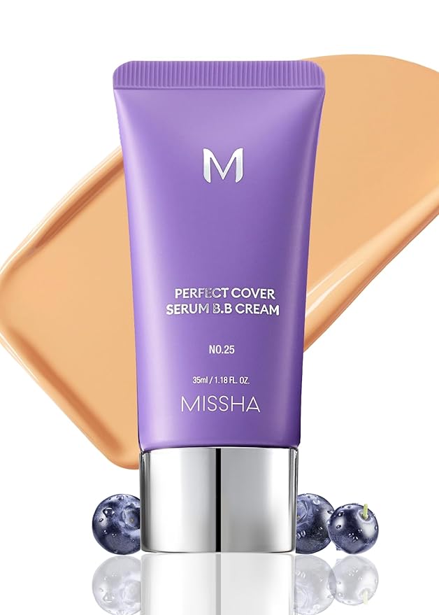 MISSHA M PERFECT COVER SERUM BB CREAM No.25 Warm Beige - Medium with Warm Undertone, BB Cream by Cardi B Pick, Skin Tint, Tinted Moisturizer, Skin Care Foundation Makeup, Korean Makeup,1.18 Fl oz-Velvo Beauty