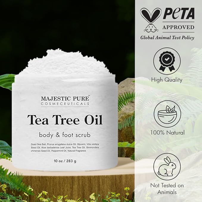 MAJESTIC PURE Tea Tree Foot & Body Scrub with Tea Tree Oil, Exfoliating Salt Scrub to Exfoliate & Moisturize Skin, Deep Cleansing - 10 oz-Velvo Beauty