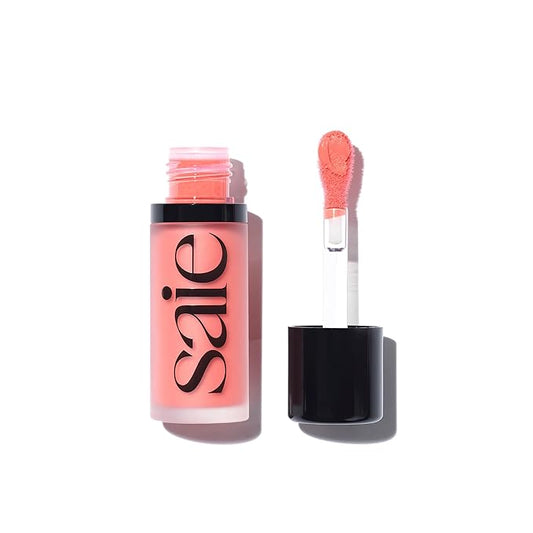 Saie Dew Blush - Lightweight Liquid Blush with a Blendable + Buildable Cream Finish - Dewy Cheek Tint with Doe Foot Wand Makeup Applicator - Bright Coral Blush - Poppy (.40 oz)-Velvo Beauty