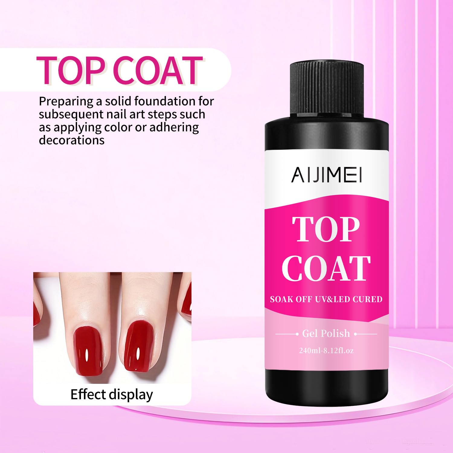 AIJIMEI Top Coat Nail Polish Premium 240ml Gel Top Coat – Long Lasting, Top Coat for Gel Nail Polish – Nail Art Topcoat for Salon-Grade Nails at Home 8 Fl Oz-Velvo Beauty