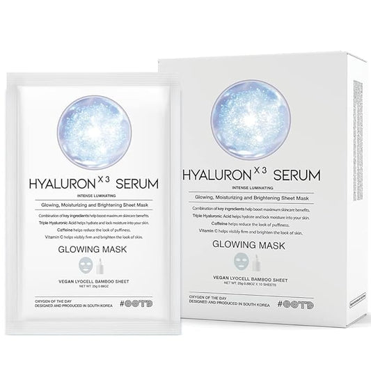 #OOTD Triple Hyaluron Hydrating Mask for Dry and Sensitive Skin, Anti Aging, Tightening and Moisturizing, Korean Vegan Beauty, Hyaluronic Acid, Caffeine, Vitamin C 10EA-Velvo Beauty