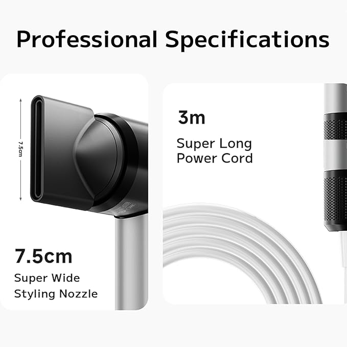 PLUZZ Pro Professional Hair Dryer with 3M Power Cord, 140,000 RPM Brushless Motor High-Speed, 500M Negative Ions, Quiet & Lightweight, Diffuser & Holders Attachments – Salon/Home Use-Velvo Beauty