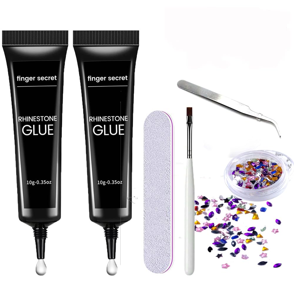 2PCS Rhinestone Glue Gel Kit- Superior Nail Art Glue Strong and Long-Lasting Bond for Nail Art Decorations, Charms, 3D Bling, Gems, Jewel Diamonds UV/LED Easy Apply with Nail Rhinestone Glue Kit-Velvo Beauty