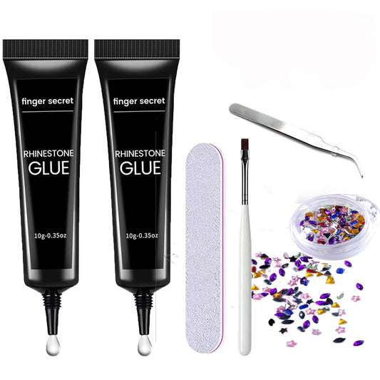2PCS Rhinestone Glue Gel Kit- Superior Nail Art Glue Strong and Long-Lasting Bond for Nail Art Decorations, Charms, 3D Bling, Gems, Jewel Diamonds UV/LED Easy Apply with Nail Rhinestone Glue Kit-Velvo Beauty