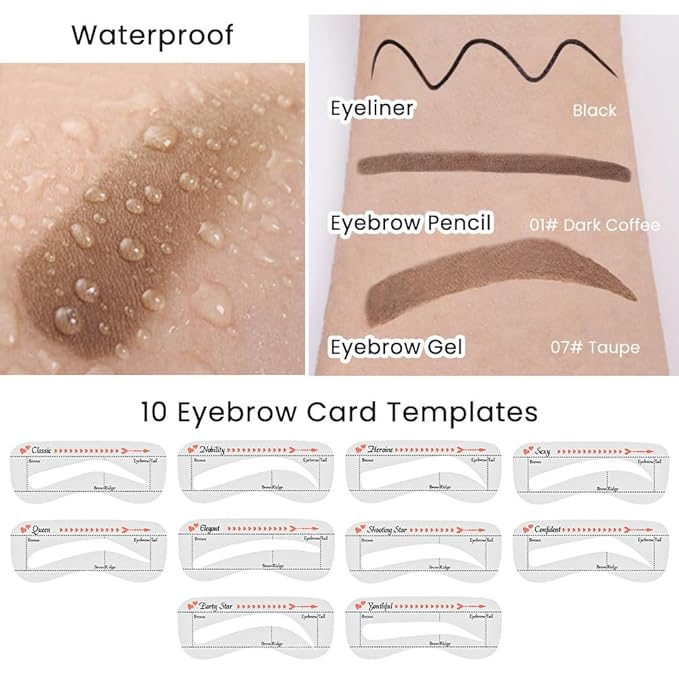 evpct Eyebrow Stencils Kit for Women Shaping, Eyebrow Shaper Makeup Kit, Eye Brow Stencil Shaper Tinting kits for Women, with Eyeliner, Eyebrows Pencil, Pomade, Brush and 10 Stencils, 07# TAUPE-Velvo Beauty